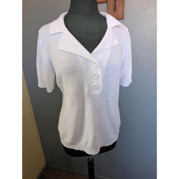 Vintage White Lightweight Sweater: Womens Size L Short Sleeve Sweater Top - Picture 1 of 11